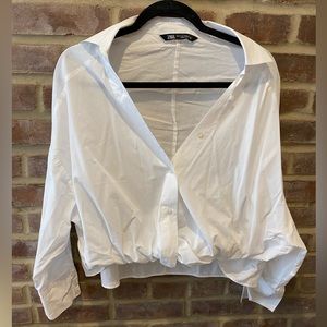 Zara cropped white button down blouse